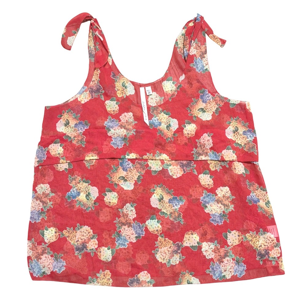Bellatrix Red Floral Sheer Sleeveless Tank Top Shirt Womens M Medium
